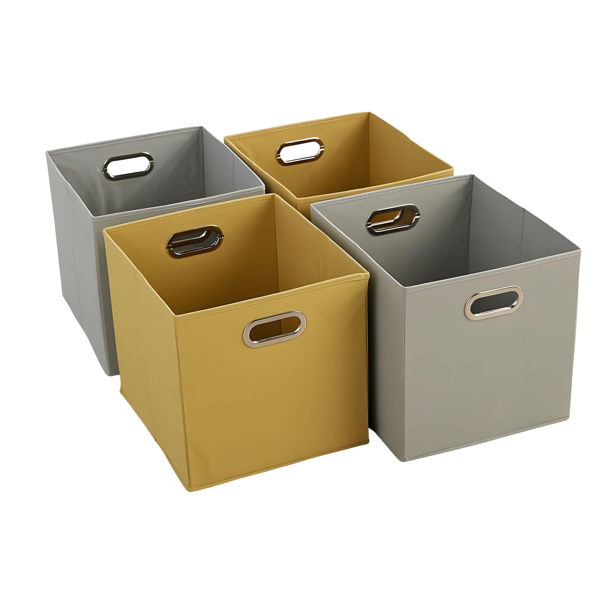Home Source Cube Storage Boxes, Collapsible Fabric Storage Baskets, Foldable Canvas Organising Boxes, 4 Piece, 2 Grey, 2 Yellow