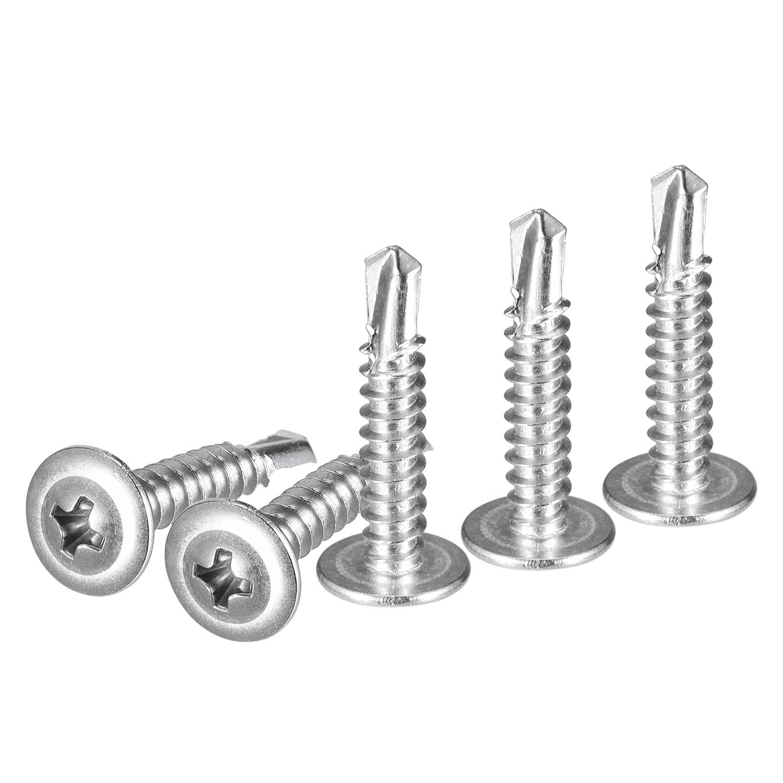 DTGN #10x1 Sheet Metal Screws - 100Pack - for Wood, Furniture - 410 Stainless Steel Phillips Round Head Washer Drill Tail Self Tapping Screws - Silver