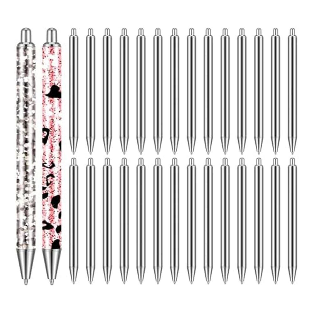 Barfeery 30 PCS Stainless Steel Pen Blanks for DIY Glitter Pens Epoxy Resin Pens for Handmade Painting Gifts Business Easy to Use Silver