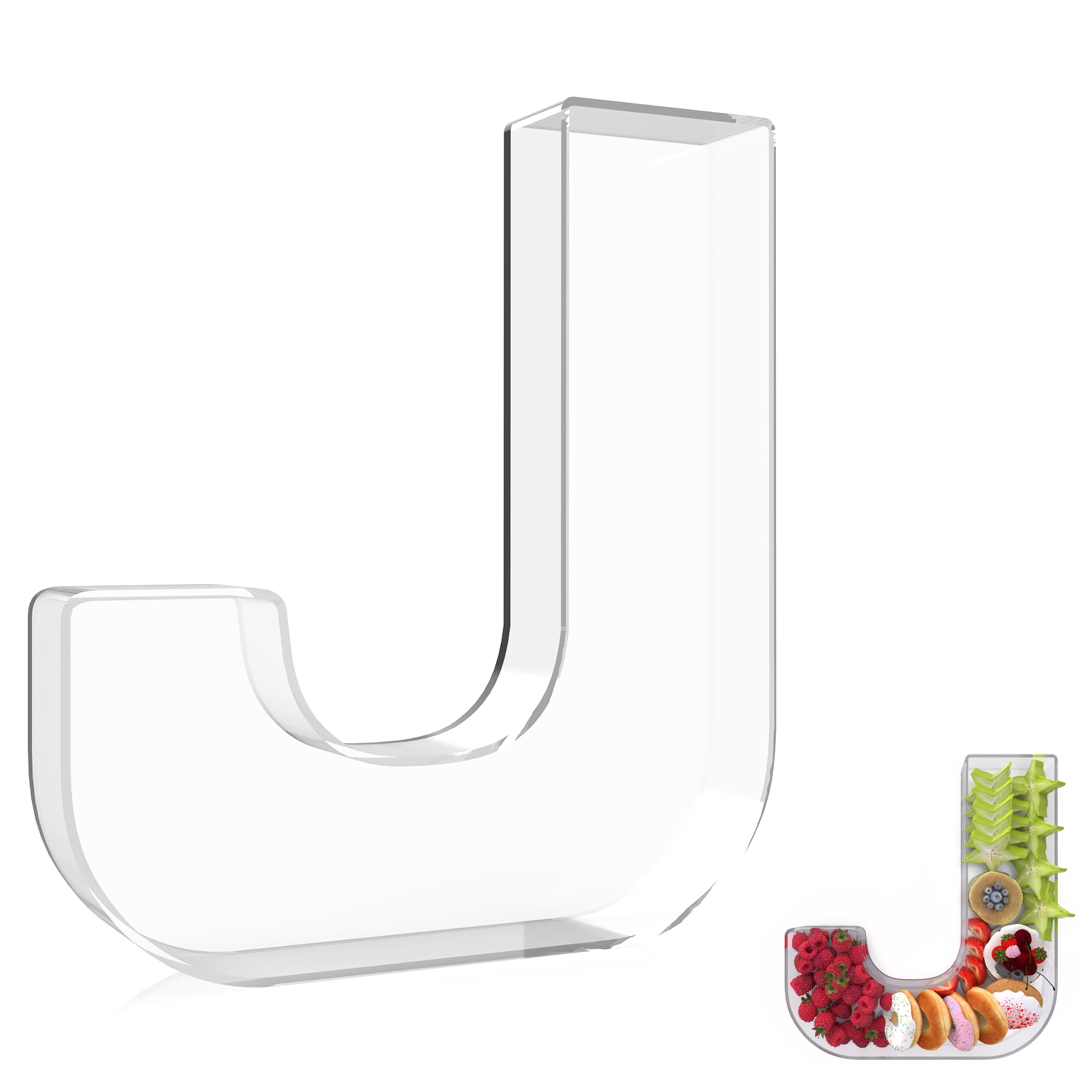 Photo 1 of 13.8" Extra Large Acrylic Letter Charcuterie Board Box, Reusable Fillable Letter Cake Candy Dish Display Serving Tray for Birthday Anniversary Party Decoration (J)