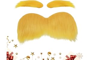 Yellow Mustache and Eyebrows - Self Adhesive Set, Funny Costume Accessories, Yellow Fake Beard | Christmas Fake Beard,