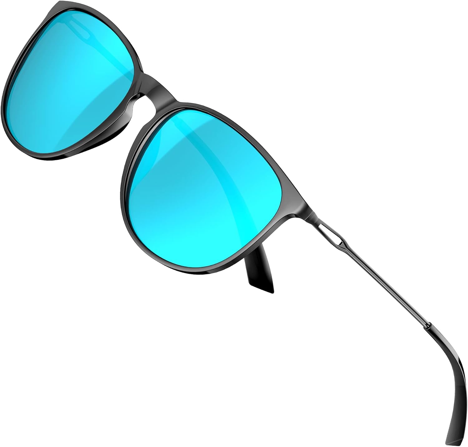 ATTCL Sunglasses for women - Ultralight Driving Polarized Round Womens sunglass UV400 Protection Black+Black+blue 1013: Clothing