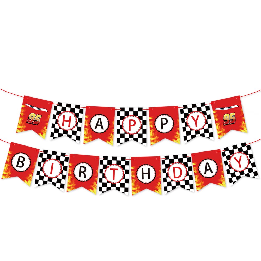 Race Car Birthday Banner - Let's Go Racing with Checkered Flag Themed ...