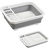 Collapsible Dish Drying Rack, Foldable Dinnerware Drainer Organizer for Storage Kitchen Counter RV Accessories Portable Rack Holders for Dishes Plates and Cups Camping Travelling Space Saver Essential