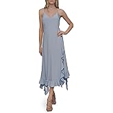 DKNY Women's Sleeveless V-Neck Ruffle Hem Back Tie Dress