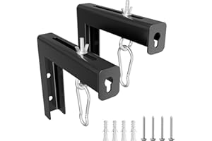 GZQIUYI Universal Metal Projector Wall & Ceiling Mount Bracket (2-Pack) – Adjustable 1.5-5" Hooks, 6" L-Brackets, 66 lbs Capacity for Home Theater/Outdoor Screens, Easy Install with Full Hardware Kit, Black