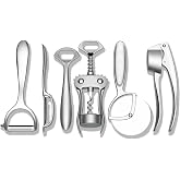 Public Goods Kitchen Tool Set | 6 Piece Kitchen Utensil Set | Includes Y-Peeler, Peeler, Bottle Opener, Wine Opener, Pizza Cutter, and Garlic Press, Plastic-Free | Dishwasher Safe