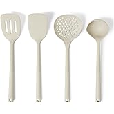 �鶹�� Basics Silicone Cooking Spoon and Ladle Set, 4-Piece Set, Soft Grip Handle, BPA-Free, Dishwasher-Safe, Linen Gray