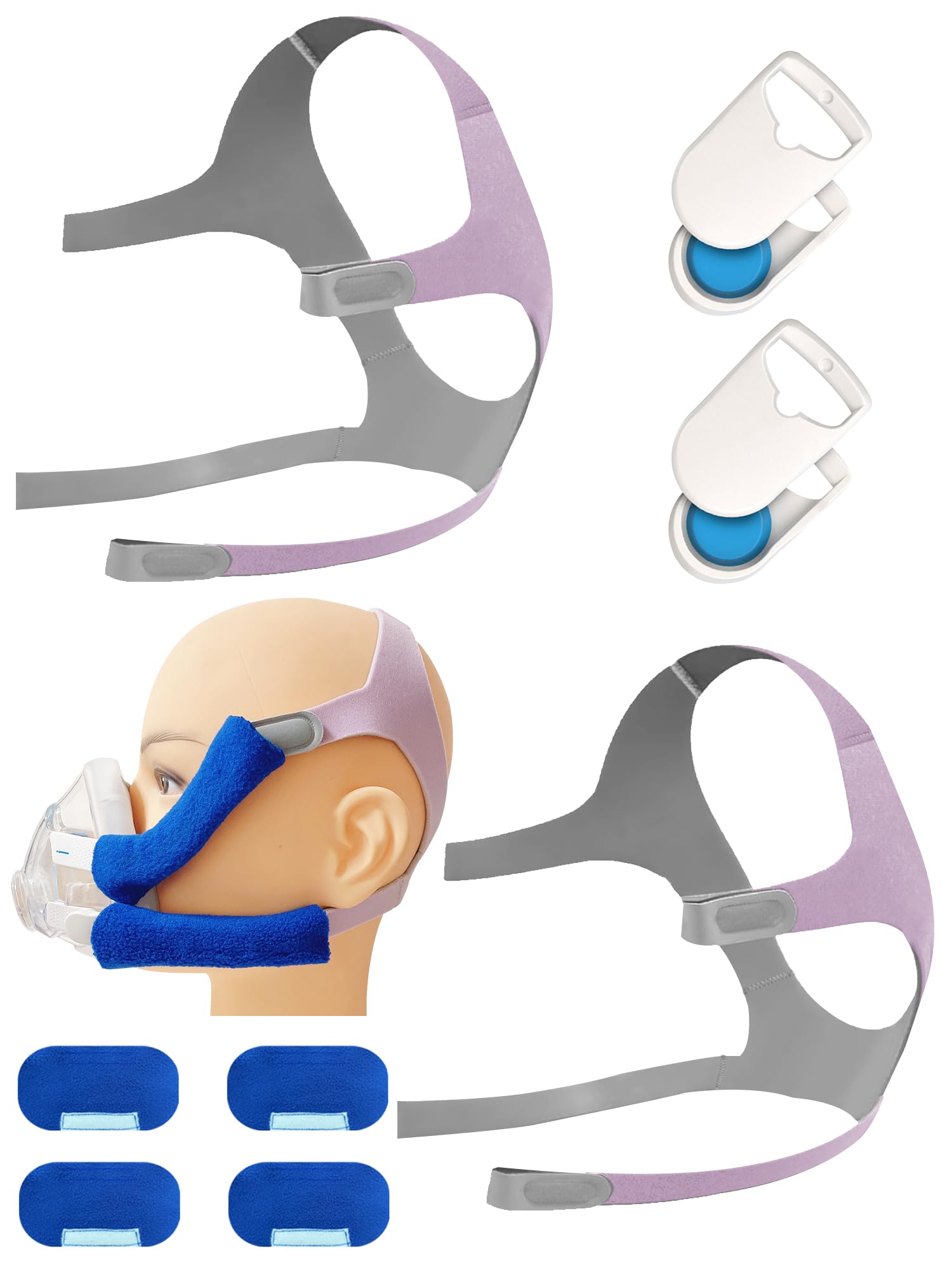 Photo 1 of 2 Packs F20 Replacement Headgear Compatible with F20 Full-face Mask, Include 4 Magnetic Clips+4 Headgear Straps (Small For Her)