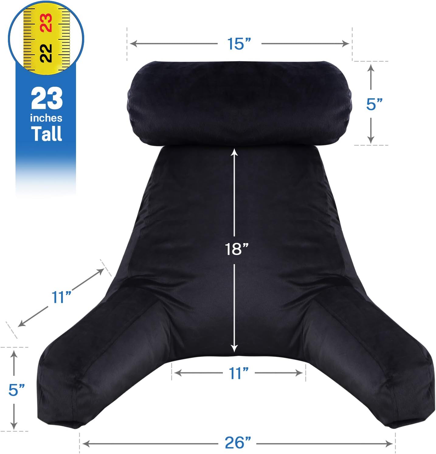 Britimes Reading Pillow with Arms, Pockets, Neck Roll and Memory Foam, Perfect for Back Support, Backrest Pillows for Sitting in Bed, Floor or Sofa, Black: Kitchen & Dining