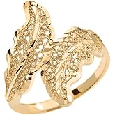 Modern Contemporary Rings Double Laurel Wreath Leaf Filigree Ring in High Polish 10k Yellow Gold