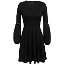 Beyove Women's Hollow 3/4 Sleeve Crew Neck Pleated Dress