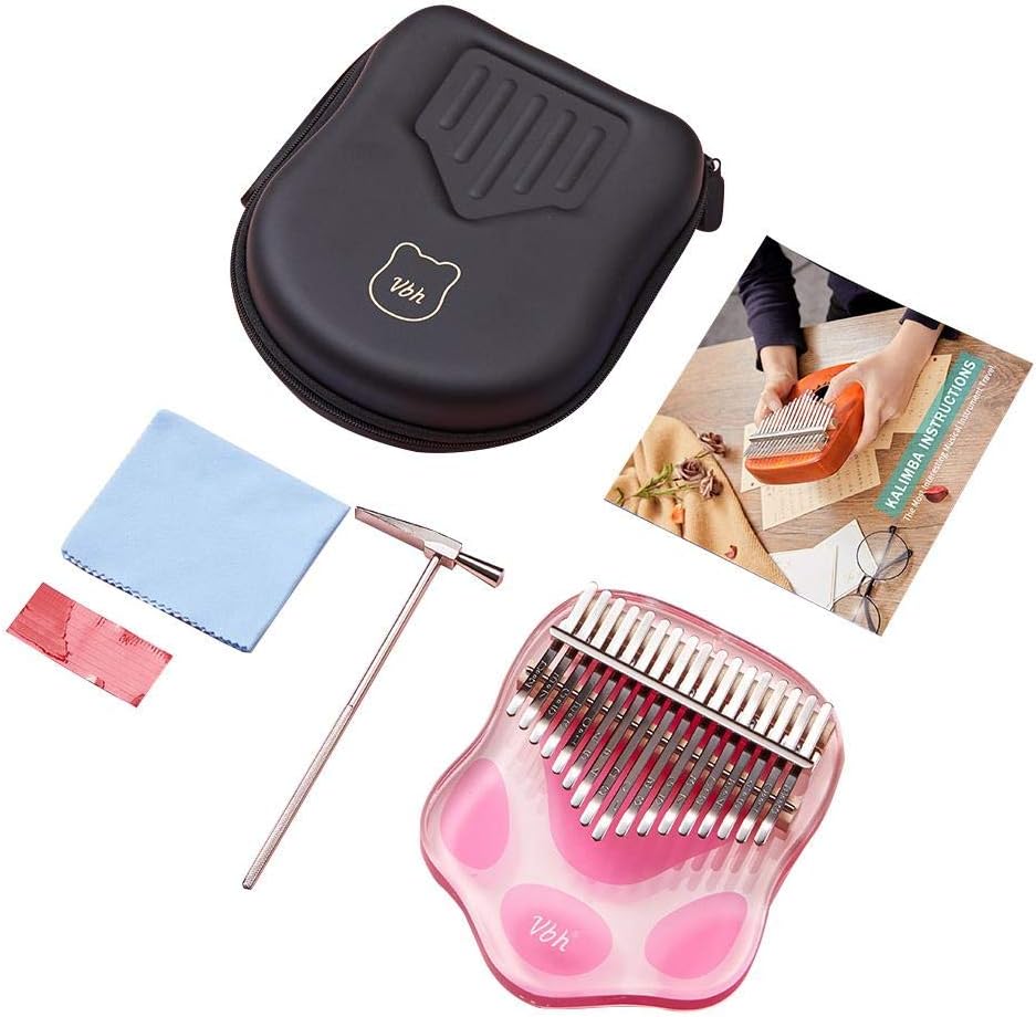 Kalimba 17 Keys Crystal Thumb Piano, Transparent Cat Claw Finger Piano with Storage Bag for Beginners