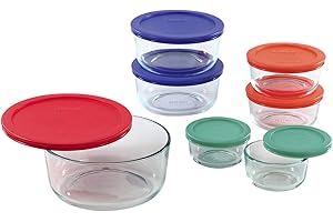 Pyrex Simply Store 14-Pc Glass Food Storage Container Set with Lid, 7-Cup, 4-Cup, 2-Cup & 1-Cup Round Meal Prep Containers with Lid, BPA-Free, Dishwasher, Microwave and Freezer Safe