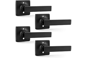 GOBEKOR 4 Pack Square Interior Door Lever Dummy Door Knob Black Door Handle Indoor Half Dummy Keyless Door Handles Door Lever