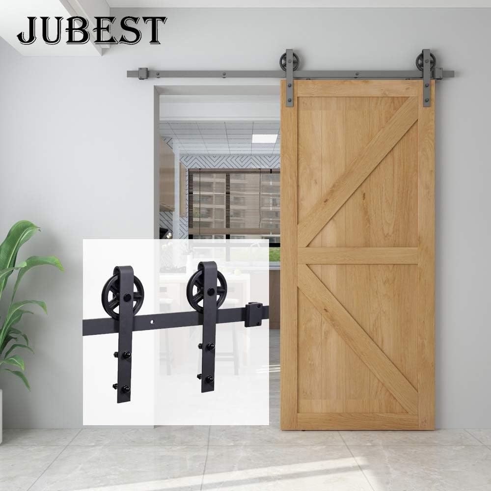 JUBEST 6.6FT/200CM Sliding Door Hardware Kit, Heavy Duty Sturdy Barn Door Hardware Track Kit