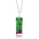CRYSTALIS Natural Ruby Zoisite Stone Raw Crystal Pendant Necklace, High Grade Flat Bar Rough Crystal, Chakra Healing Stone, Women Jewelry, Dainty 925 Sterling Silver Chain 18 inch