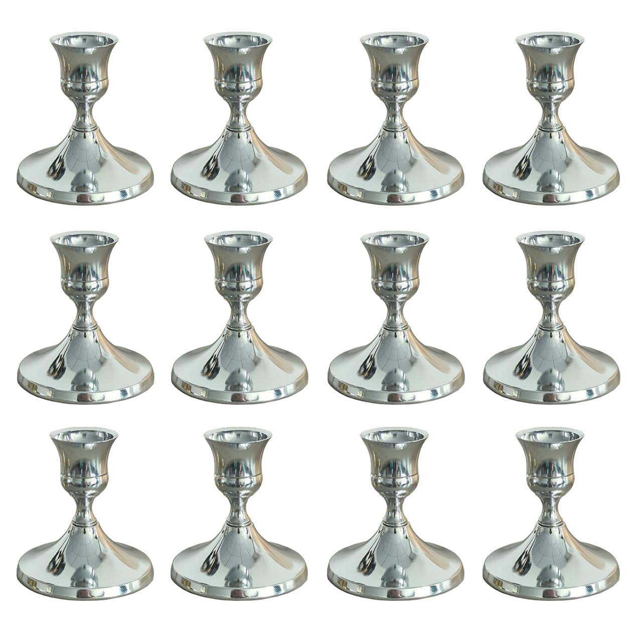 Photo 1 of 12 Pcs Silver Taper Candle Holders Vintage Candlesticks Holder for Home Decor Table Centerpiece Dining Party Festival Decorations(Silver)