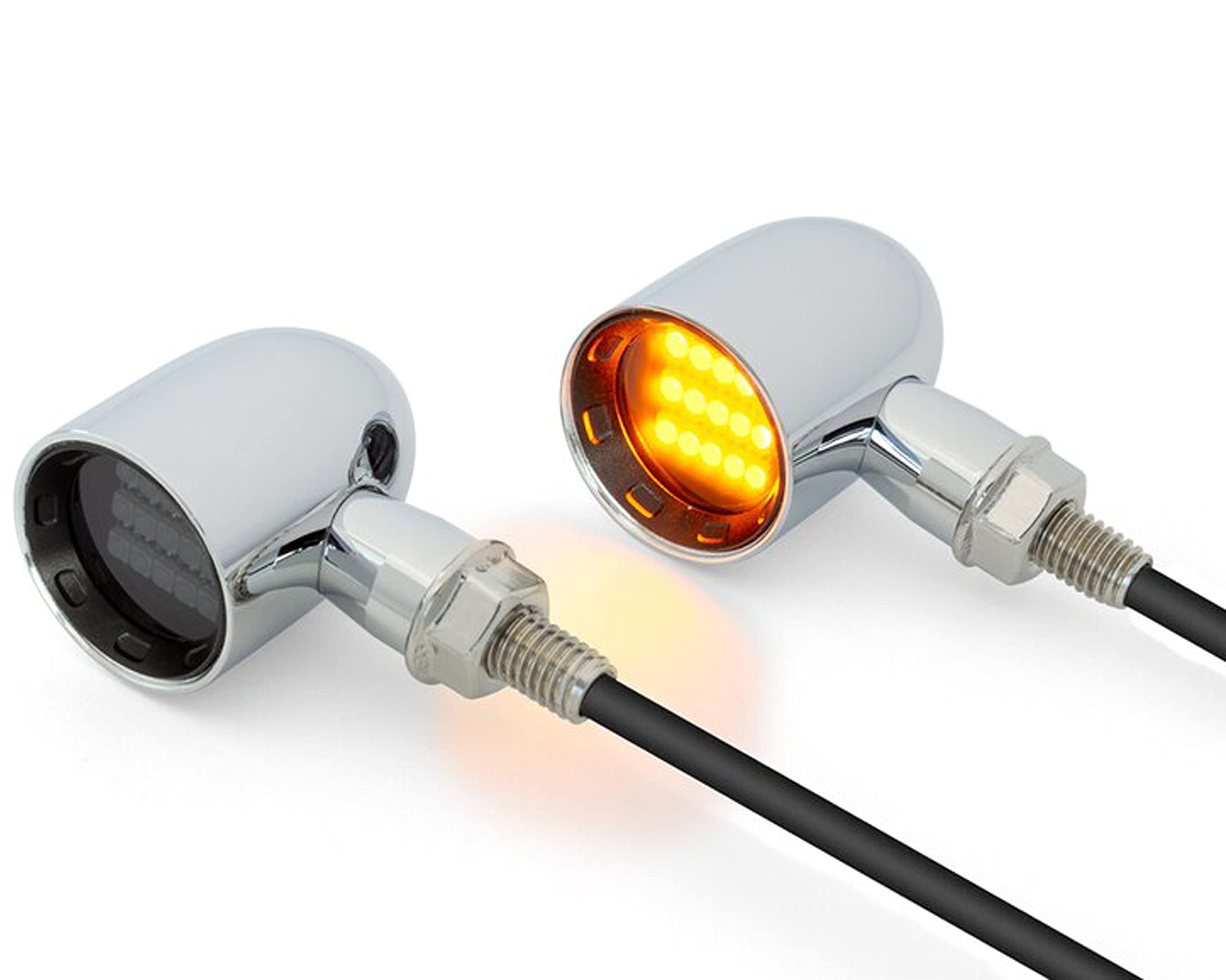 Alchemy Parts Mini LED Motorbike Indicators - CNC Aluminium - PAIR (Chrome with Black Bezel)