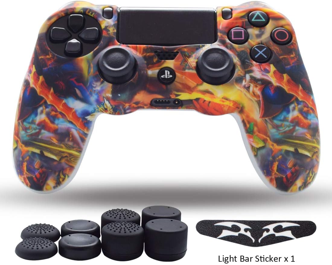 PS4 Controller Skin,Silicone Grips for Playstation 4 PS4/Slim/Pro Controller Anti Slip Cover Case Protector for Dual Shock 4 Controller - One Light Bar Sticker - 8pcs Pro Thumb Grips-Wang White
