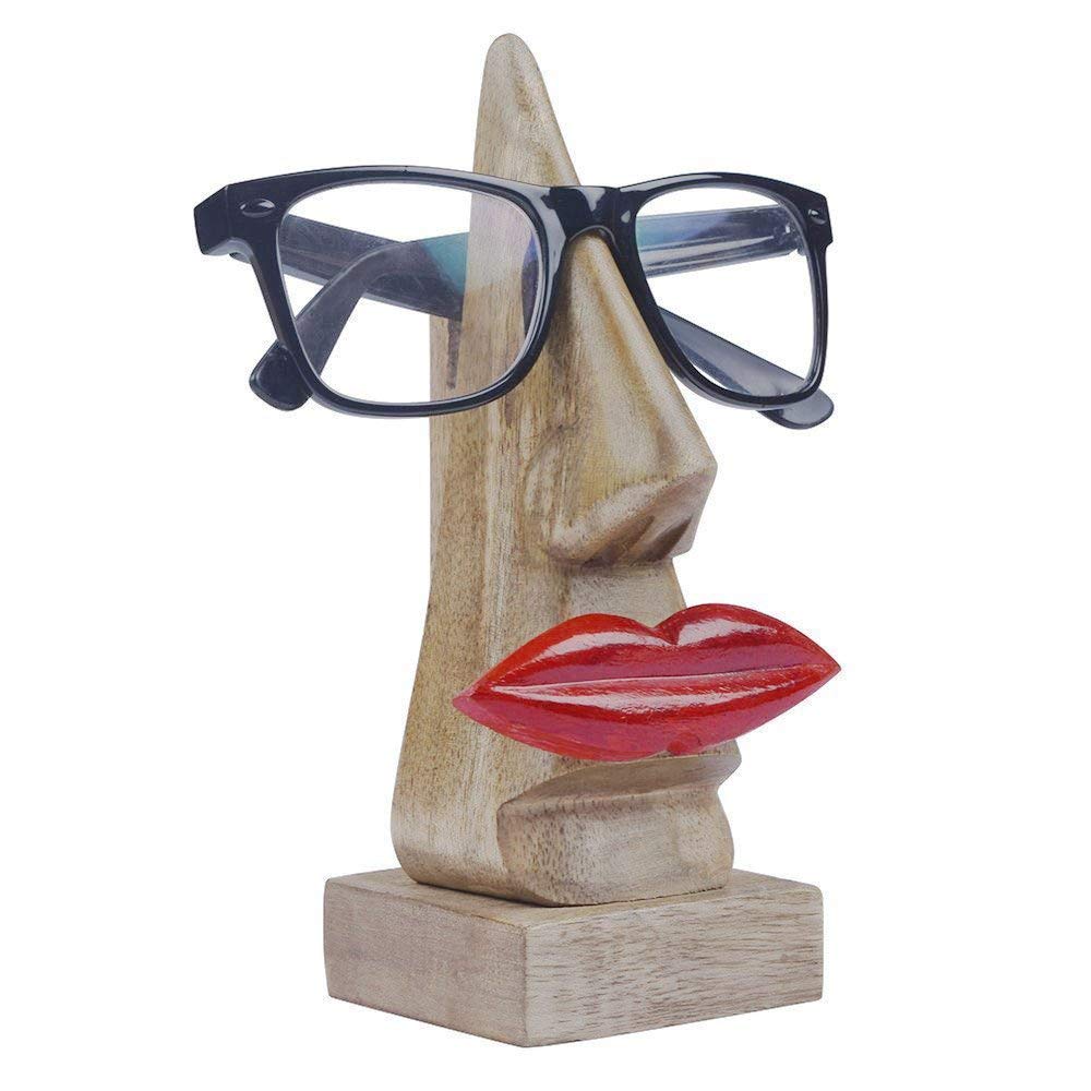 The StoreKing Wooden Handmade Red Lip Shaped Eyeglass Spectacle Holder Display Stand For Girls Women Office Desk Home Decor Gifts (Lip)