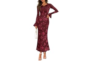 ZESICA Women's 2026 Bell Long Sleeve Floral Maxi Dress Fall Fashion Bodycon Mesh Wedding Guest Cocktail Party Dresses
