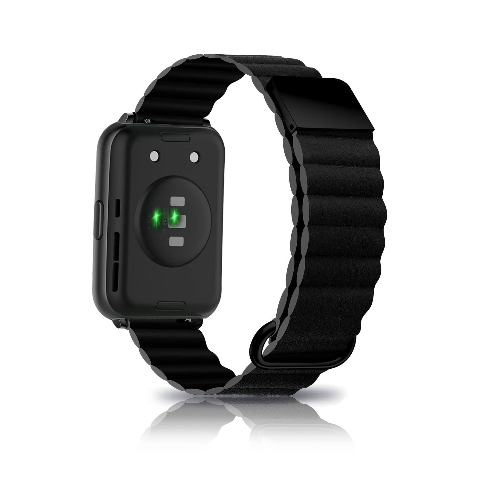 Leather Strap Compatible with Huawei Watch Fit 2 Wristband Replacement Magnetic for Men Women Classic Active Watch Strap for Huawei Watch Fit 2 (Black)