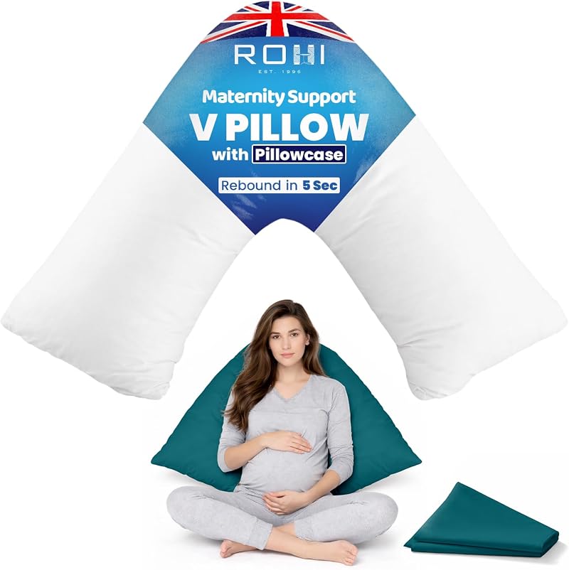 Rohi Orthopaedic V Pillow with Pillowcase Teal Anti-Allergy Hollowfibre Support