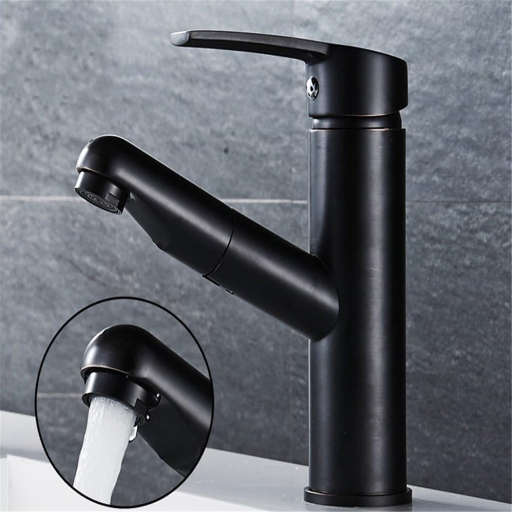 Cu all pull old black circle faucet basin hot and cold wash basin mixer Washable head telescopic mixer