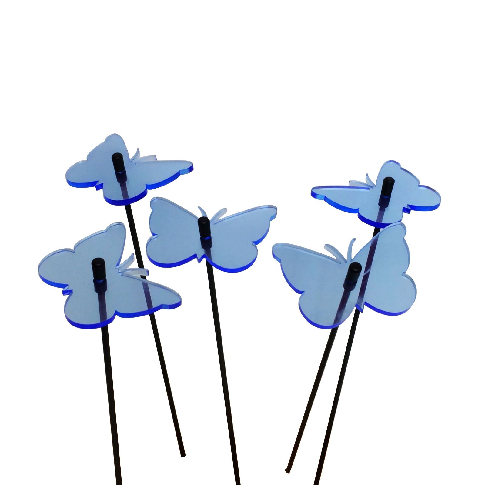 Glowing Gatekeeper Butterfly Set of 5 SunCatcher Garden Decor Ornaments Garden Stakes 25cm, 10 inch high Indoor Outdoor Yard Gardeners Gift, Colour:fluorescent Blue