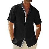 Runcati Mens Linen Button Down Shirt Short Sleeve Casual Lightweight Summer Beach Shirts Vacation Wedding Tops