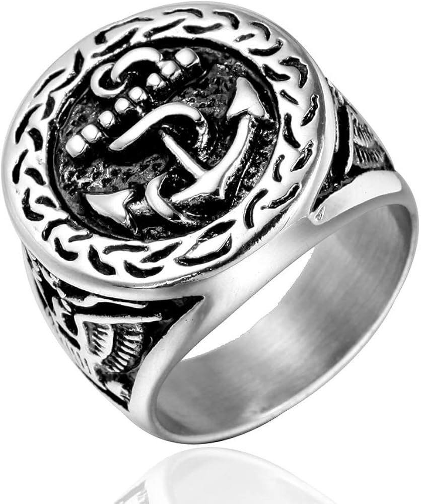 FXNJMDET Men's Personality Anchor Titanium Steel Ring Vintage Stainless