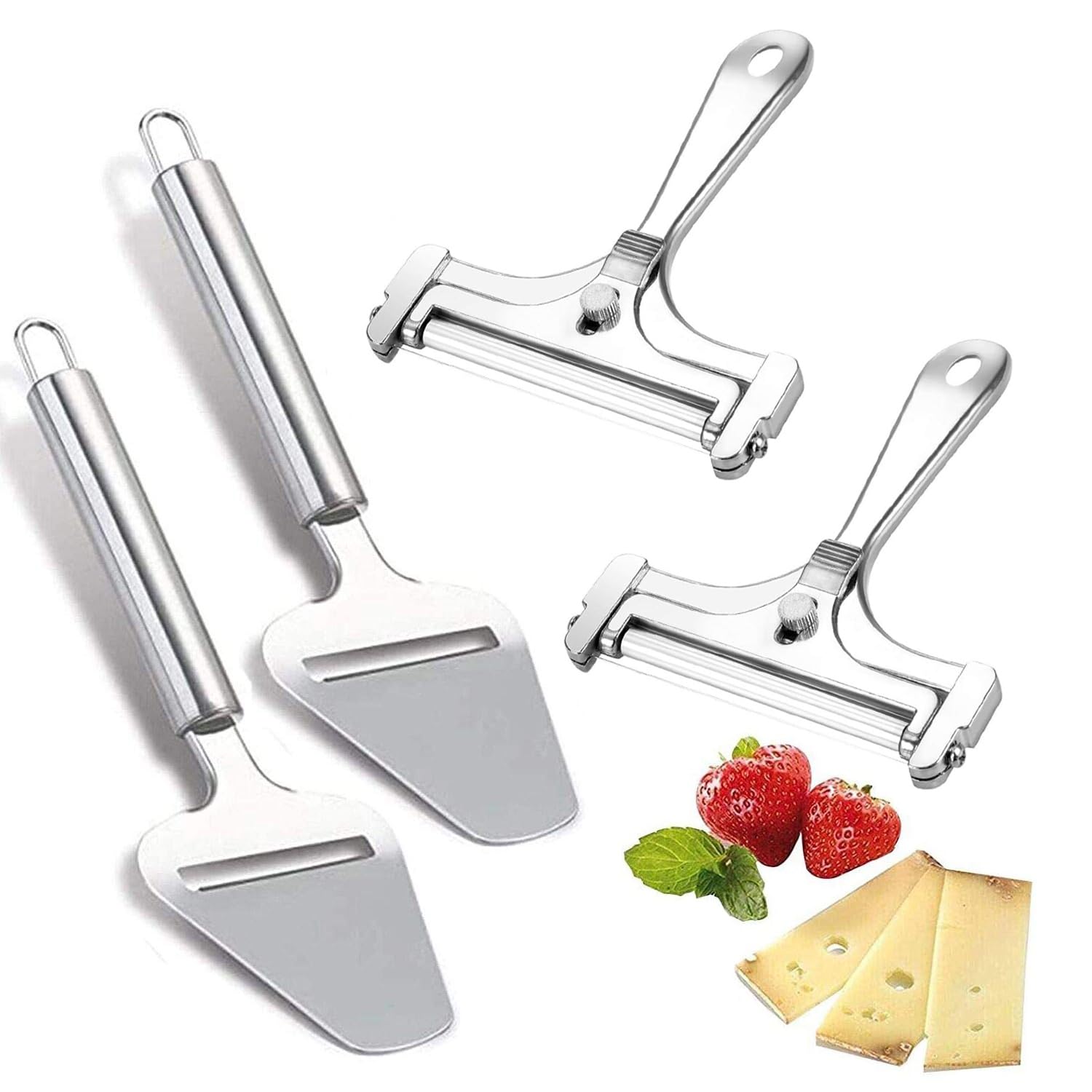 Photo 1 of Linwnil 4Pieces Stainless Steel Wire Cheese Slicer Adjustable Thickness Cheese Cutter, Cheese Slicer Spatula Plane for Soft, Semi Soft, Semi-Hard Cheeses Kitchen Cooking Tool