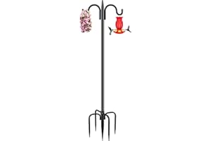 Gtongoko Double Shepherds Hook 92 Inch Bird Feeder Pole 1 Pack 3/4 Inch Thick Heavy Duty Garden Hooks for Outdoor Hanging Hummingbird Feeder, Plant Baskets, Solar Light Lanterns, String Light