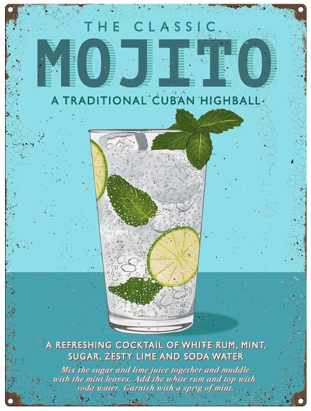 Small (150 x 200mm) Metal Sign - Mojito - Rum Cocktail