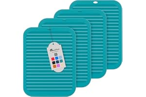 Breeze Touch Silicone Trivet Mats for Hot Dishes, 4 Pack Pot Holders for Kitchen Trivets for Hot Pots and Pans, Heat Resistant Non-Slip Hot Pads for Jar Opener Spoon Holder Counter, 9"x12" Dark Green