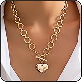 AZORA Chunky Gold Necklace for Women Statement Hammered Front Toggle Pendant Chain Choker Bold Link Necklace Trendy Fashion Jewelry Gift