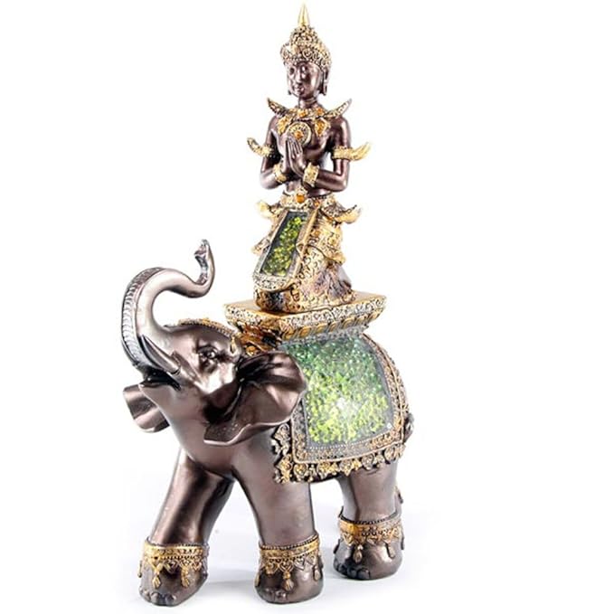 Stunning Large Thai Buddha Riding Elephant Ornament Figure Statue(39cm