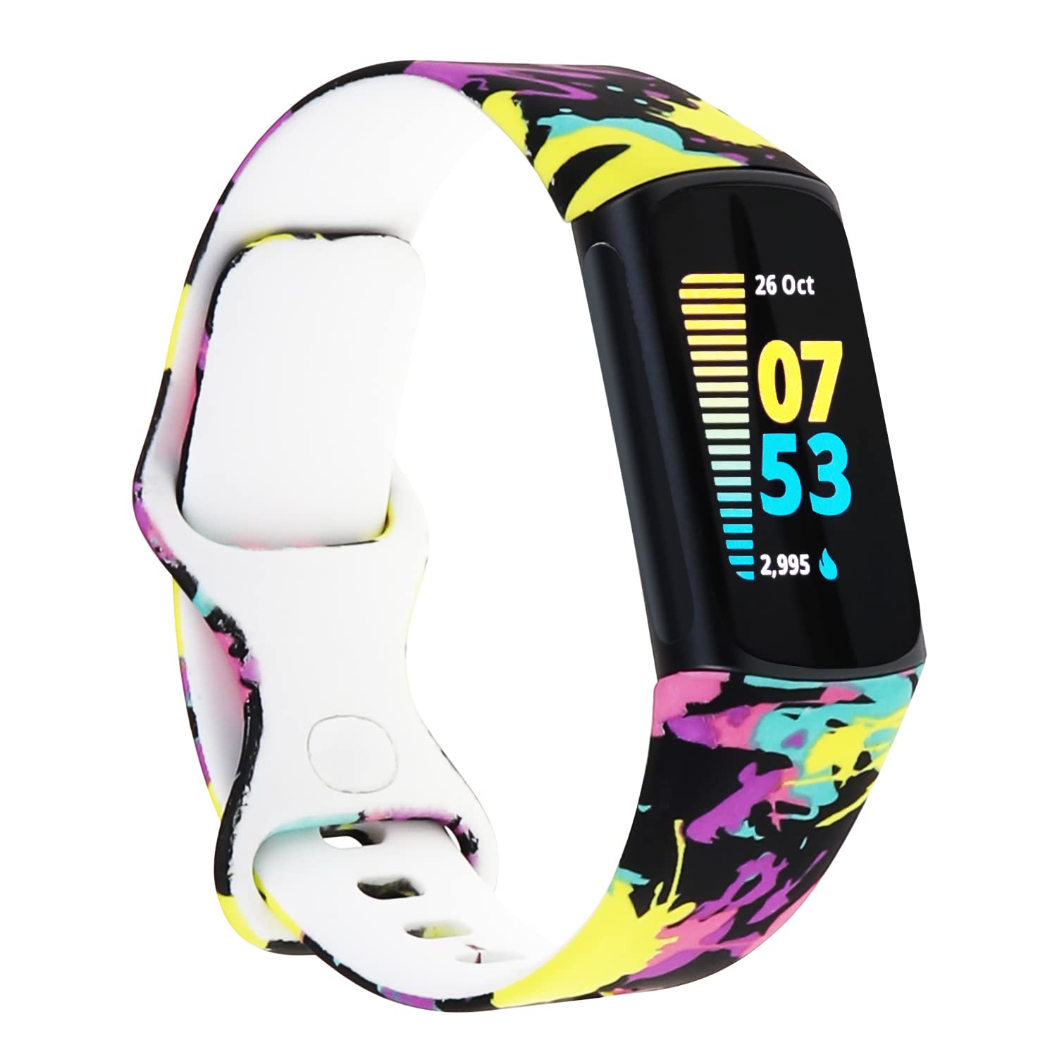 honecumi Charge 5 Straps Compatible with Fitbit Charge 5 Sport Watch Bands Wrist Strap for Men Women Silicone Pattern Colorful Floral Watch Strap Bracelet Wristband Replacement Accessories Small Band