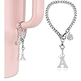LUHOHI Silver Letter Charms for Stanley Cup- Crown Letter Charms Accessories for Stanley Handle 40Oz Tumblers Water Bottle Cup Initial Keychain with Diamond Glitter Jewelry Personalized Decorations A