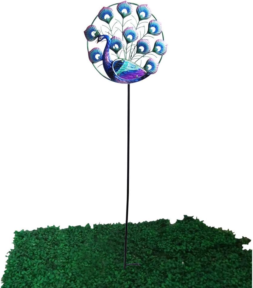 Comfy Hour Spring is Here Collection 43" Height Metal Art Blue Peacock Garden Stake