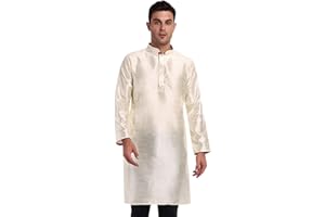 SKAVIJ Men's Art Silk Woven Design Long Kurta Mandarin Collar Straight Shirt
