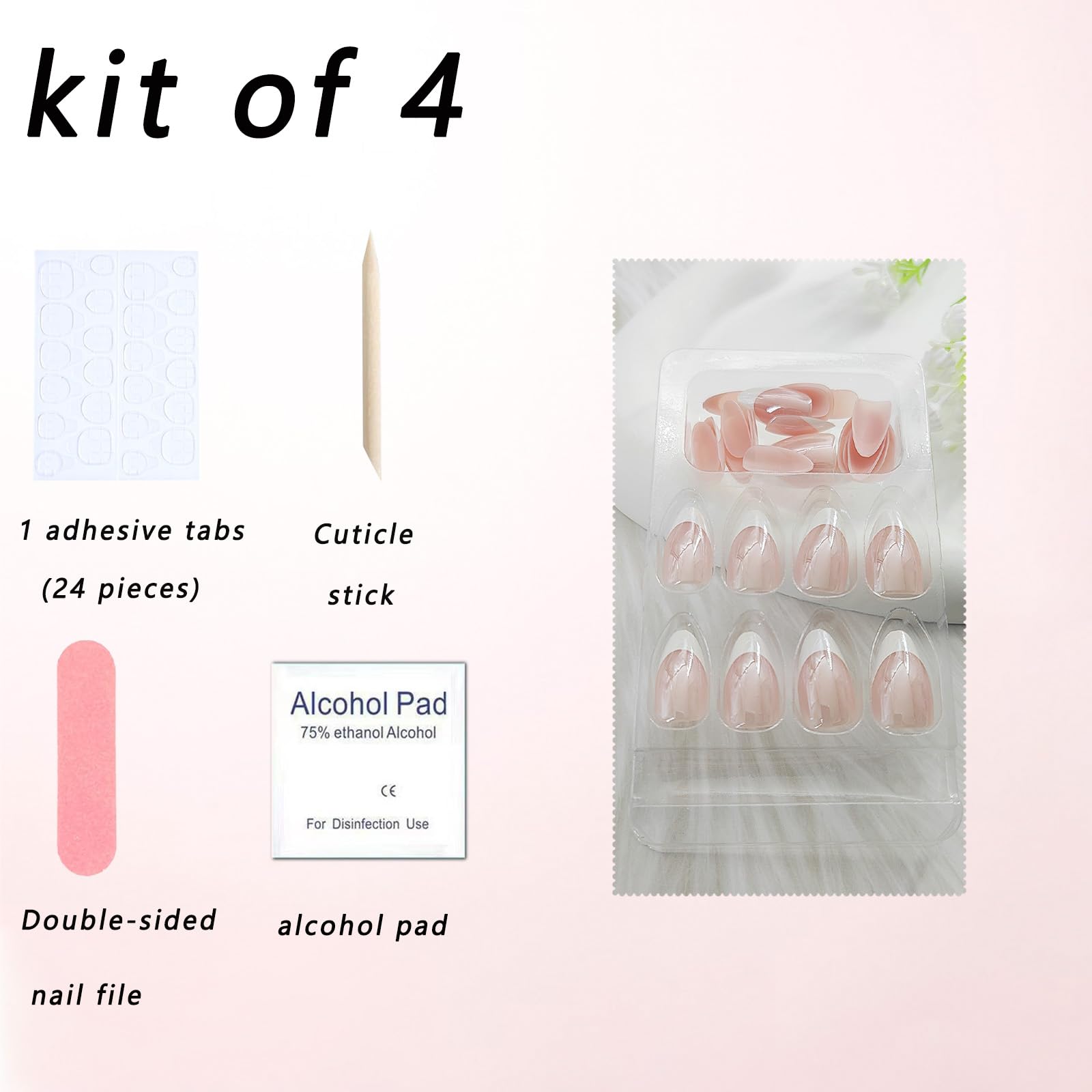 Chrome Press on Nails Short Almond Fake Nails White French Tip Nails Press ons Glossy Glue on Nails French Acrylic Nails Nude False Nails Artificial Stick on Nails for Women 30 Pcs - Image 6