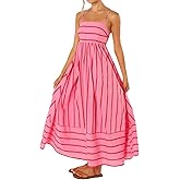 ABYOVRT Women Striped Maxi Dress Sleeveless Backless Cutout Smocked Sundress Spaghetti Straps Boho Flowy Dresses