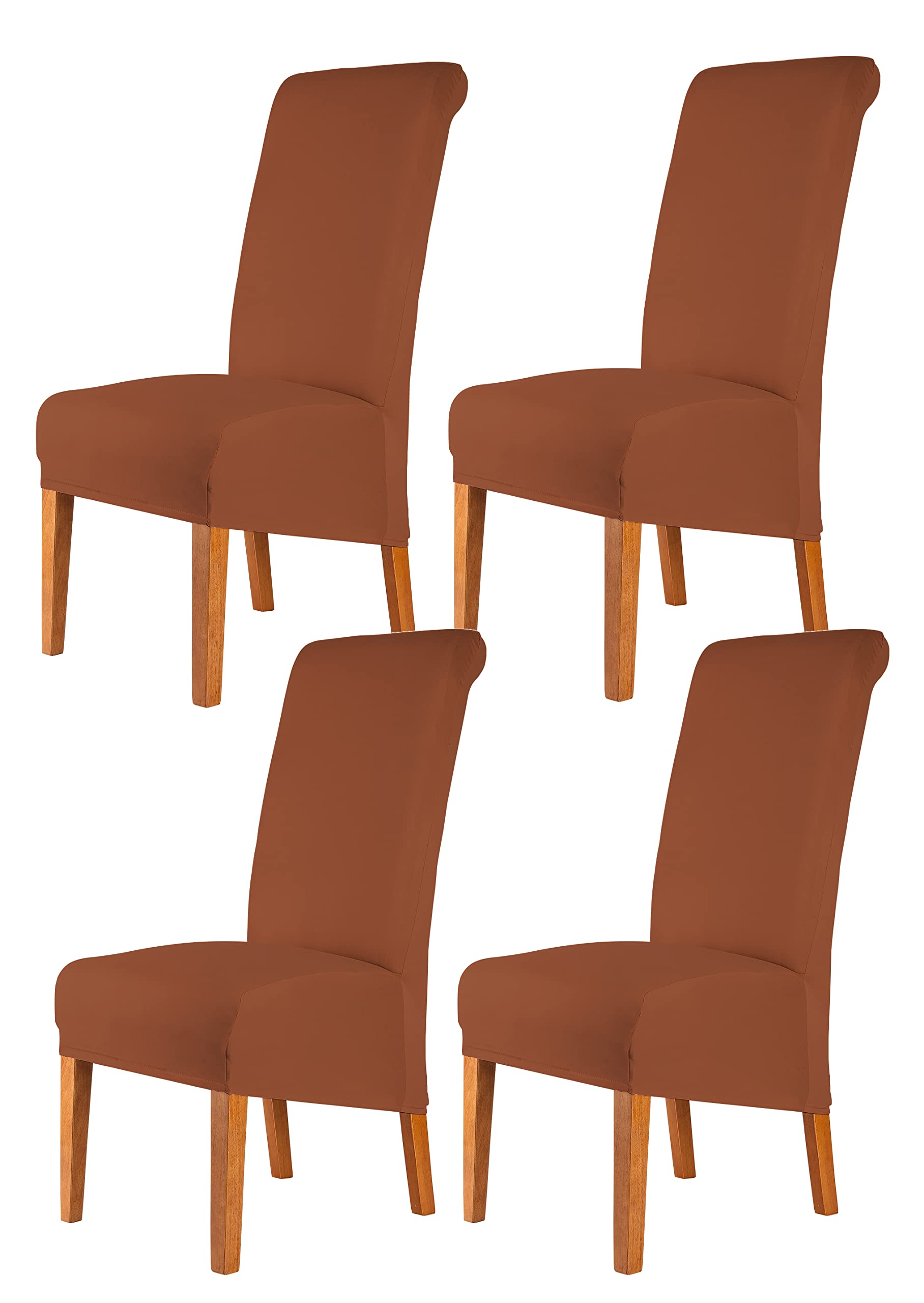 CMAKER High Back Chair Covers Stretch Spandex Fabric Chair Slipcover Seat Cover for Home Washable Removable Parsons Chair Protector Dining Room Kitchen Hotel,Set of 4,Light Brown