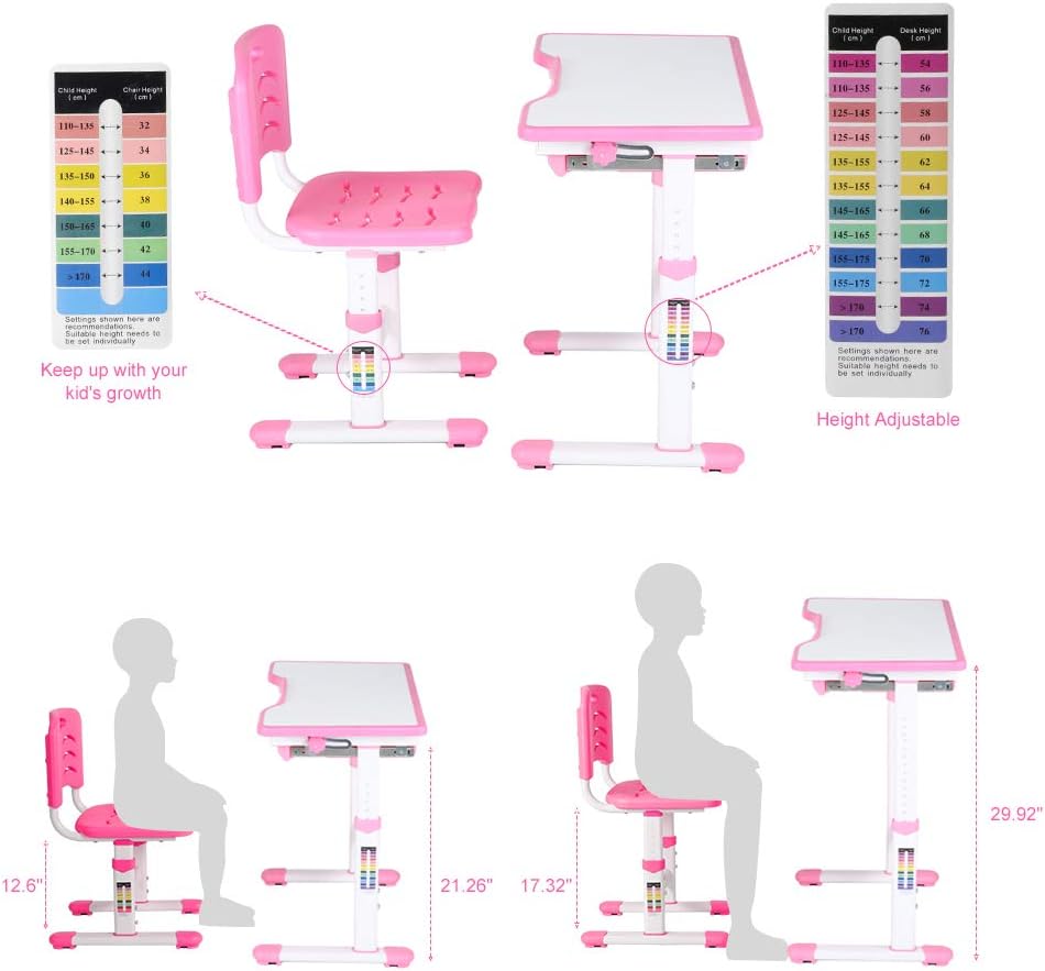 Adjustable Height Children Kids Study Desk and Chair Set ...