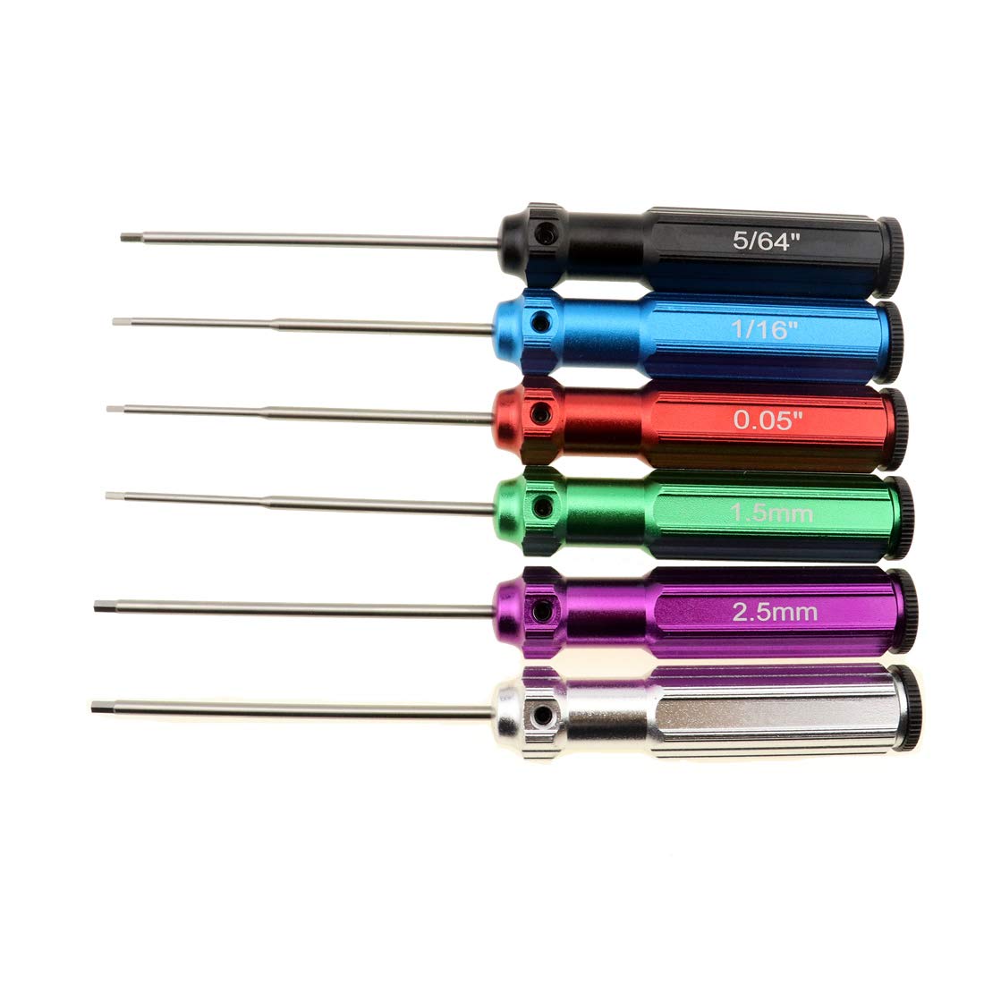 Huwaimi 6 Color Hex Wrencher Hex screwdriver for RC CAR,HELICOPTER,Remote Control Car/airplane,0.05IN-1/16IN-3/32IN-5/64IN-1.5MM-2.5MM-3.0MM(New Upgrade) (6 color HSS)