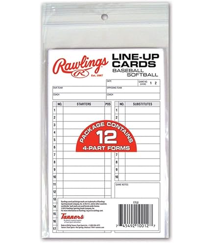 Glover's Scorebooks Cartes d'alignement de baseball/softball