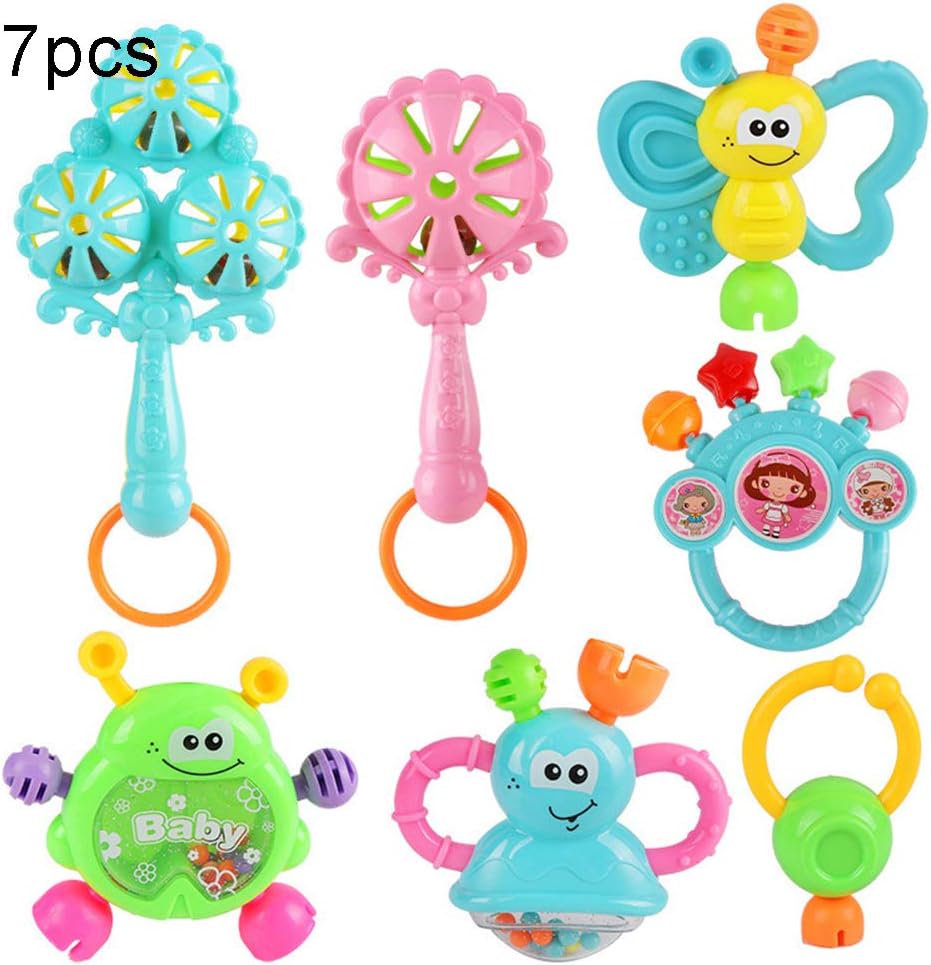 junshi11 Newborn Baby Cartoon Animal Shake Hand Bell Musical Instrument Rattle Teething Toy,Set of 7 7pcs