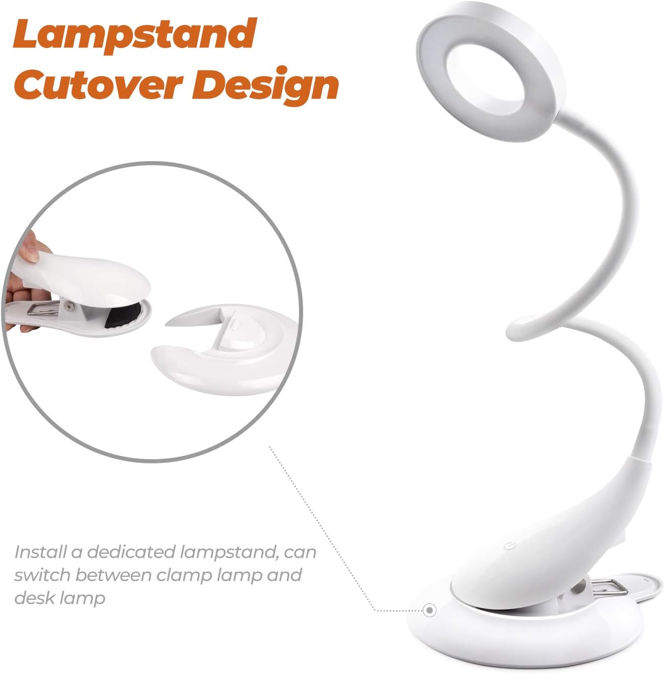 LED Clip on Reading Light/Lamp, Lampstand Cutover Design, Stepless Dimming & 3 Color Modes, 6W Eyes-Care Desk Lamp with Clamp, 360 ° Flexible Gooseneck Bed Night Light for Headboard/Office/Dorm - - 
